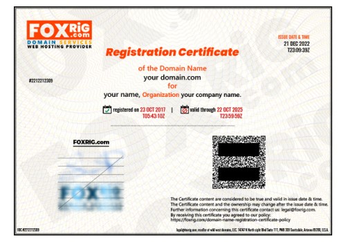 Domain Name Registration Certificate